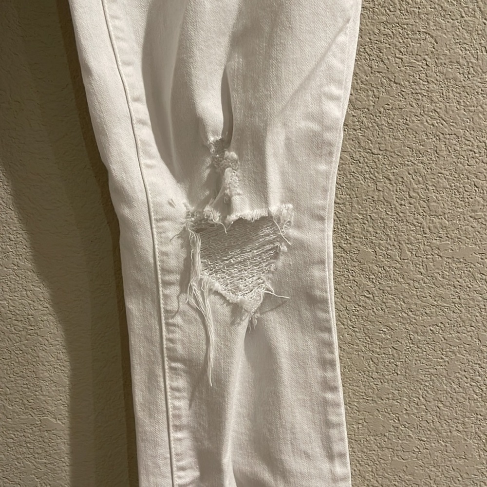 Paige White Distressed Skinny Crop Jeans - Picture 5 of 7